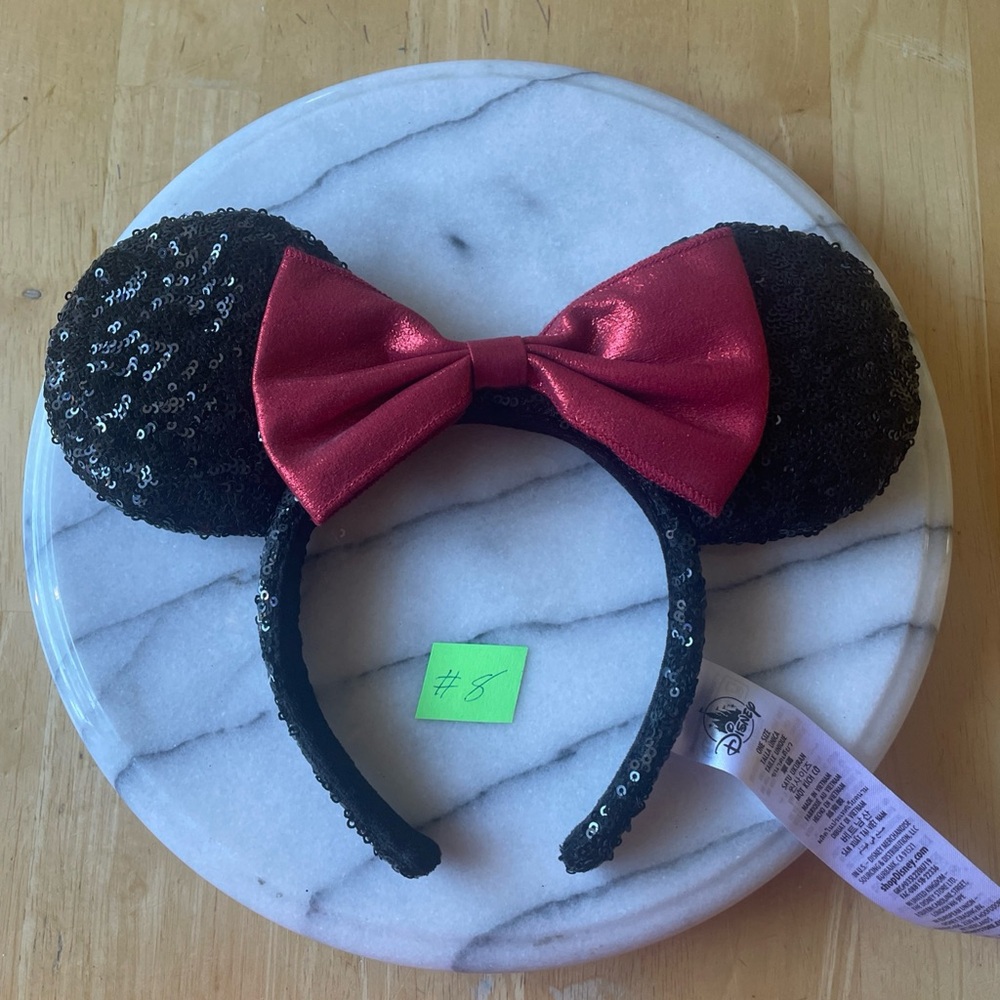 Black and Red Minnie Mouse Headband with Sparkly Ears